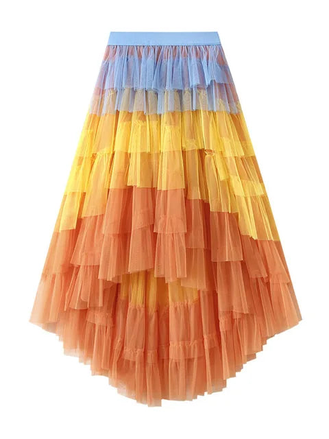 Harajuku Style Irregular Mesh Gradient Pleated Skirt