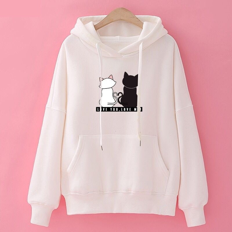 Cute Cat Print Harajuku Hoodie for Women