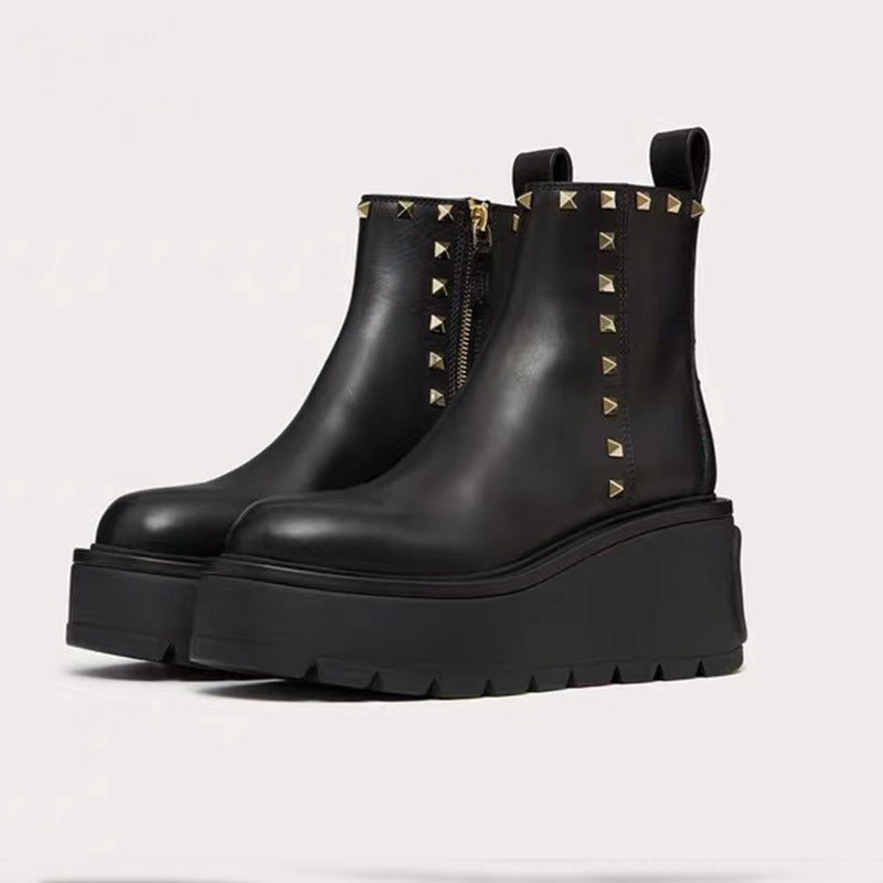Thick Sole Platform Rivet Chelsea Ankle Boots for Women