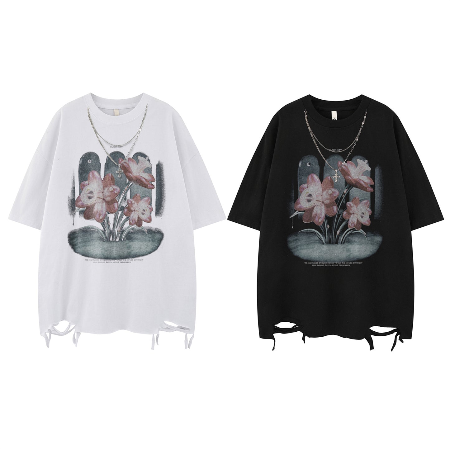 Retro Floral Print Ripped Short Sleeve Tee for Men