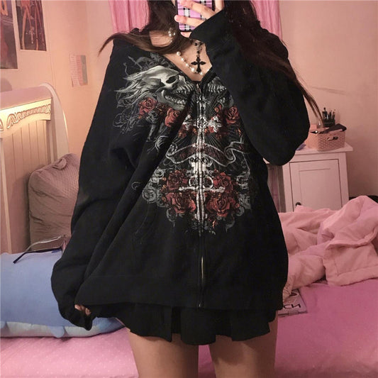 Gothic Harajuku Style Zipper Hoodie Jacket