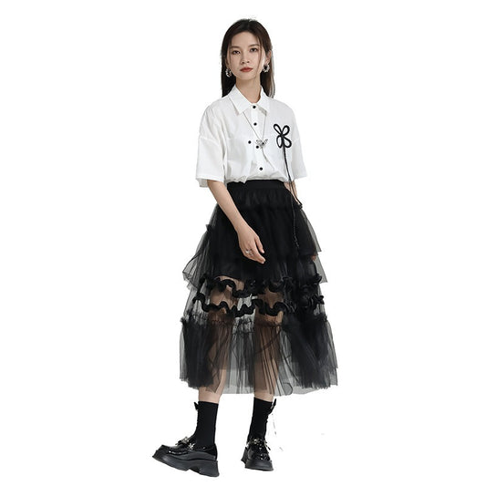 Playful Irregular Layered Mesh Patchwork Skirt