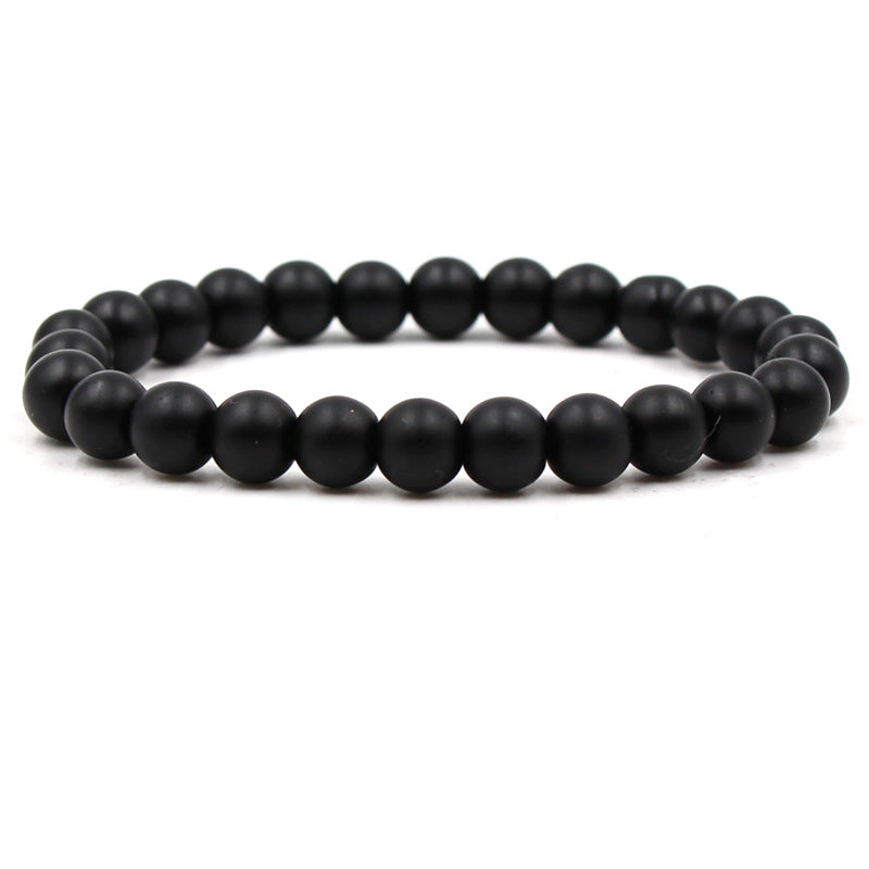 Stylish 8mm Matte Black Frosted Stone Malachite Couple Bracelet