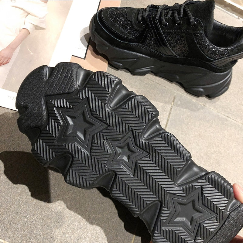 Harajuku Style Women’s Platform Sneakers – Chunky Black Wedges