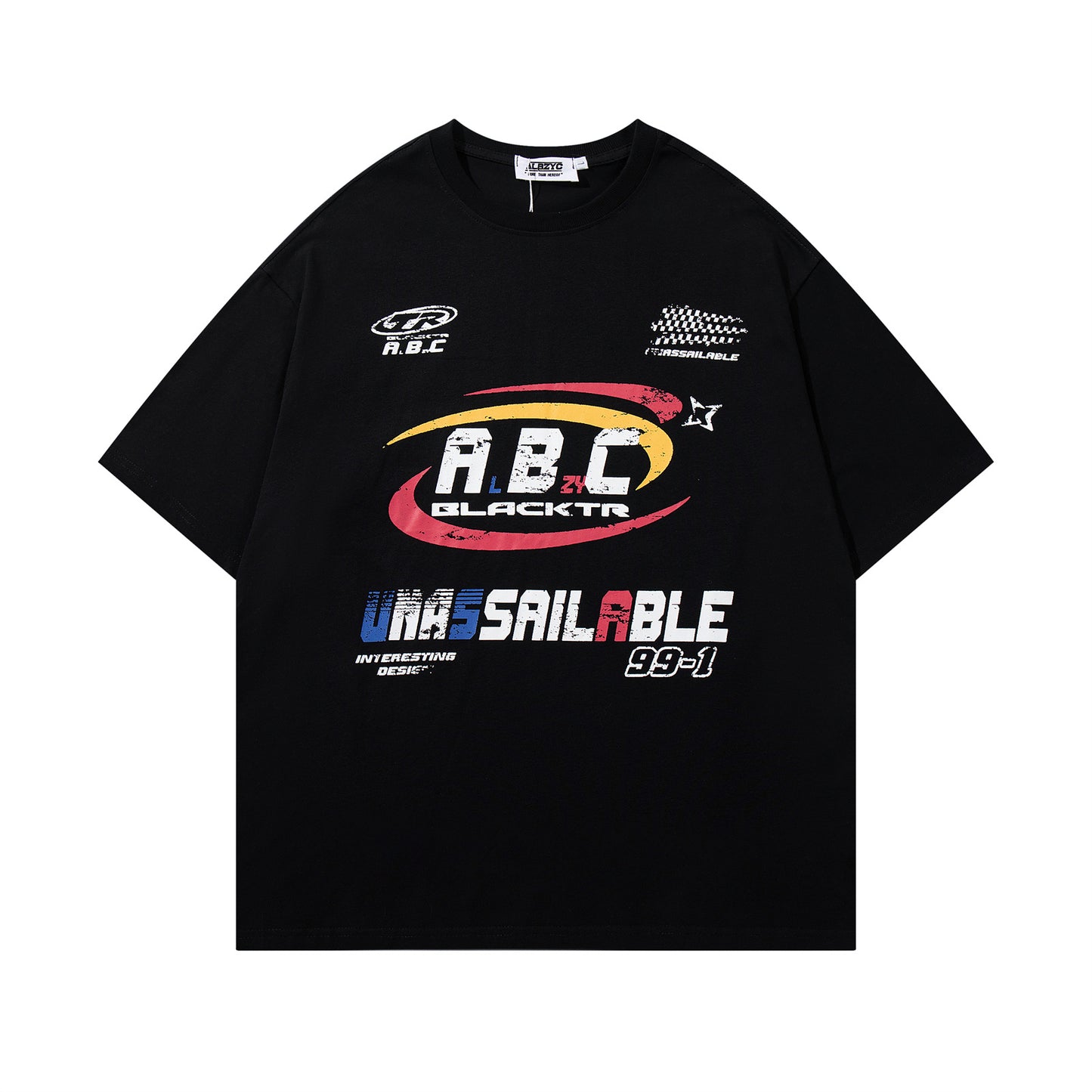 Harajuku Street Letter Print Motorcycle T-Shirt for Men