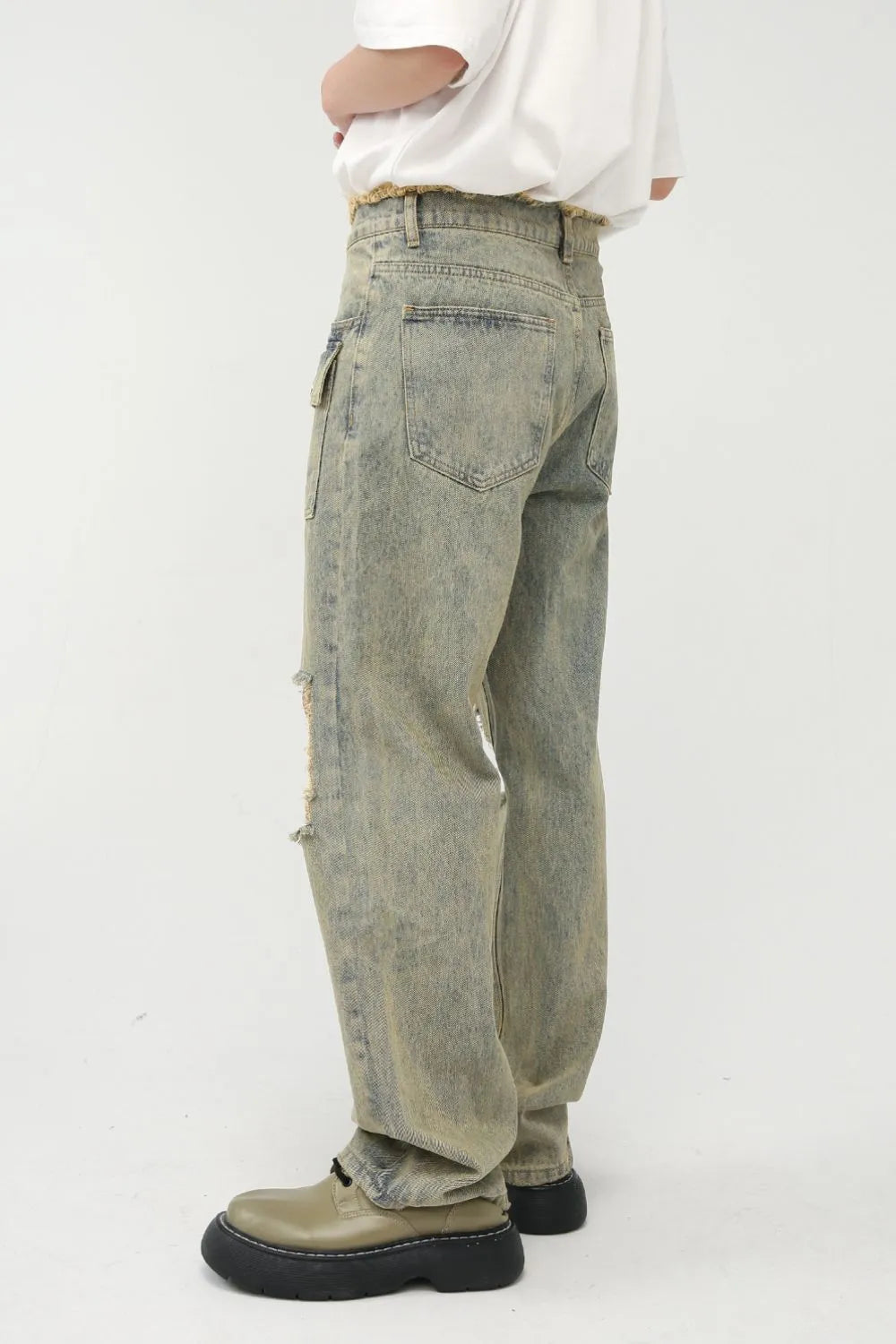 Raw Hem Distressed Jeans - Harajuku Style