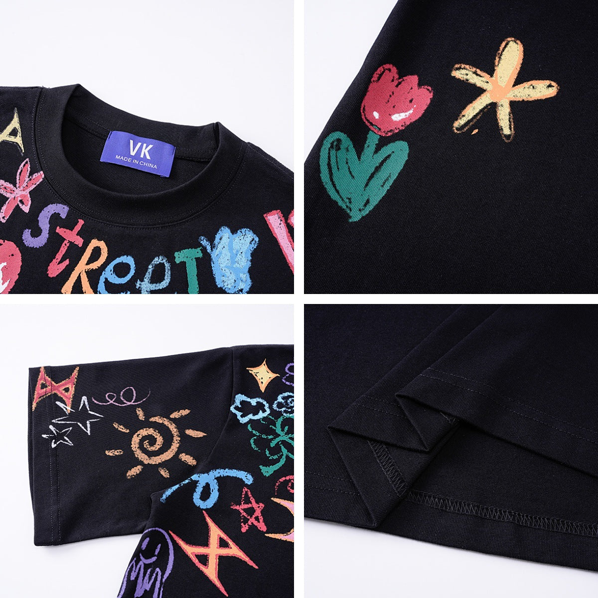 Retro Graffiti Print Cotton Heavyweight T-Shirt - Unisex