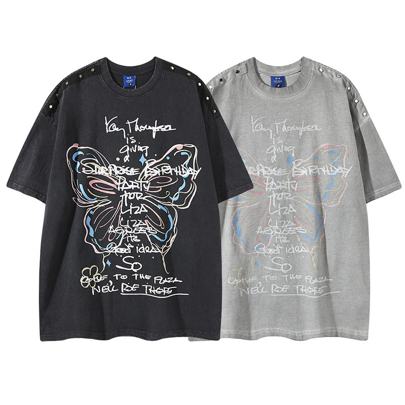 Colorful Butterfly Rivet Short Sleeve T-Shirt for Men
