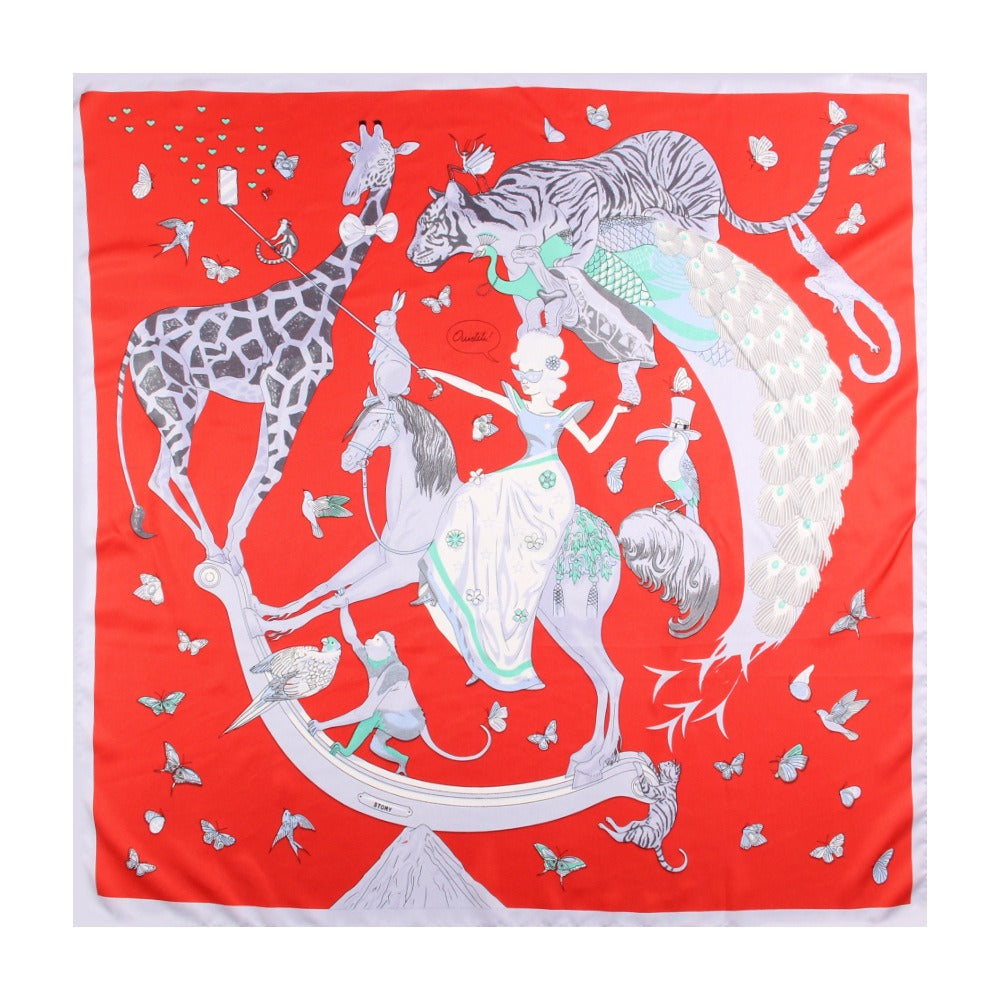 Handmade Silk Curled Scarf - Circus Animal Print 90cm