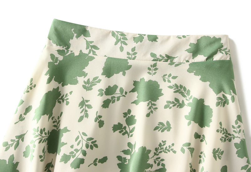Harajuku Retro Floral Green A-Line Skirt for Women