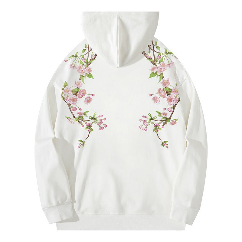 Retro Plum Blossom Embroidered Hoodie for Couples