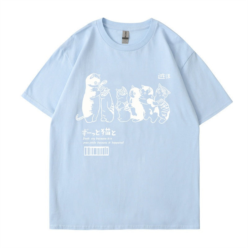 Playful Fun Cat Meow T-shirt - Harajuku Style