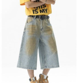 Vintage Seven Quarter Denim Loose Straight Shorts
