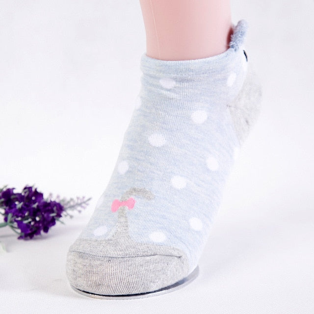 Kawaii Cat & Dog Cotton Socks for Women - Summer Boat Style