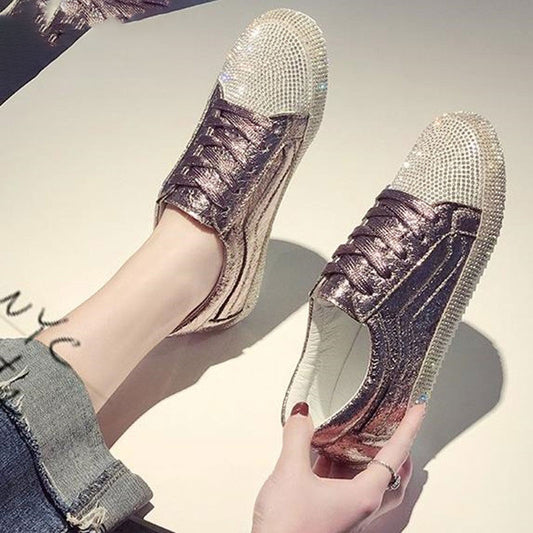 Harajuku Style Women’s Sneakers - Golden Silver Bling Flats