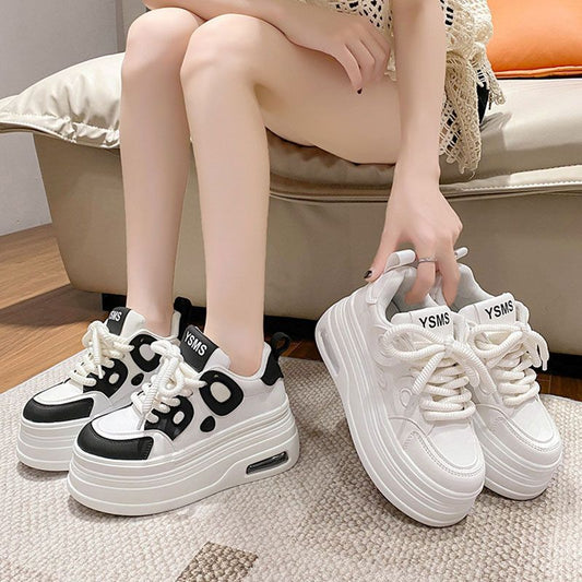 Playful Thick Soled White Panda Shoes for Women