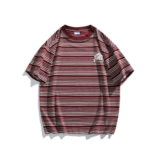 Playful Color Blocking Striped T-Shirt with Letter Print