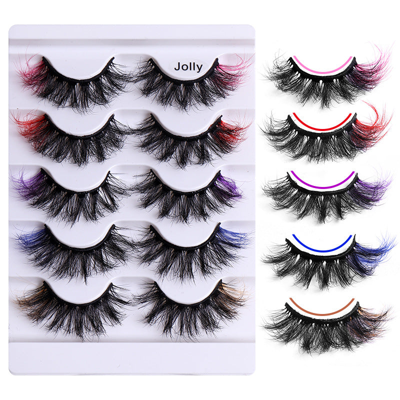 5 Pairs of Playful Colorful False Eyelashes - Multi Layered Mink-like