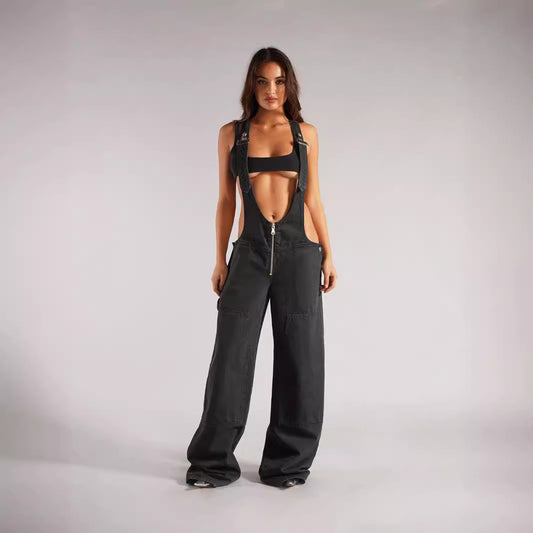 Harajuku Style Zipper Denim Overalls for Women