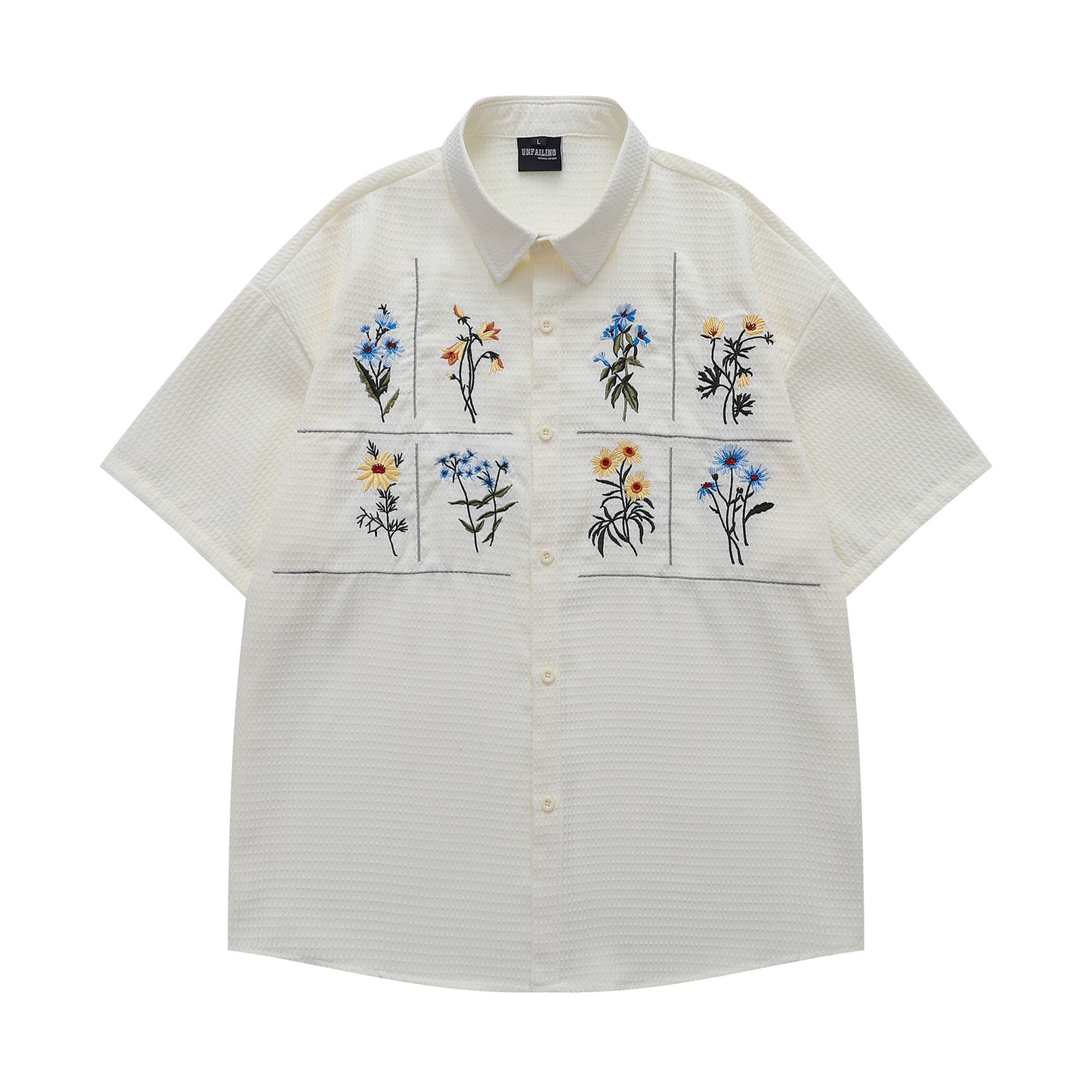 Floral Embroidery Waffle Short Sleeve Shirt