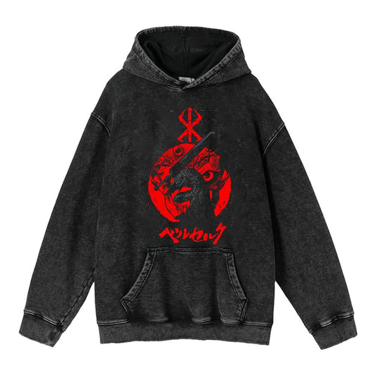 Harajuku Retro Washed Hoodie - Hip-Hop Sword Style