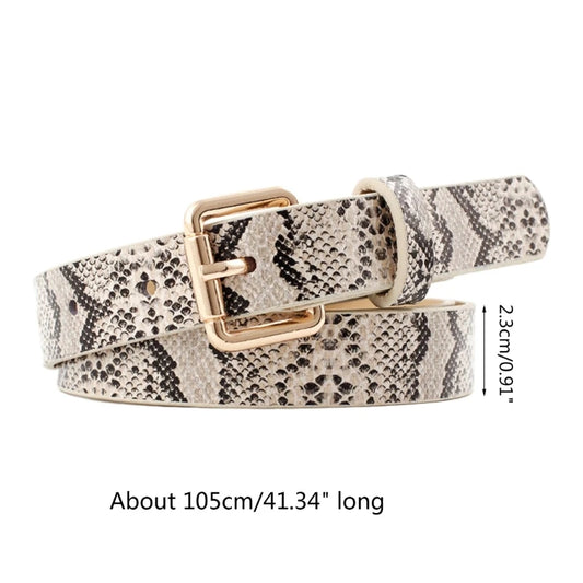 Vintage Leather Snake Pattern Waist Belt for Women