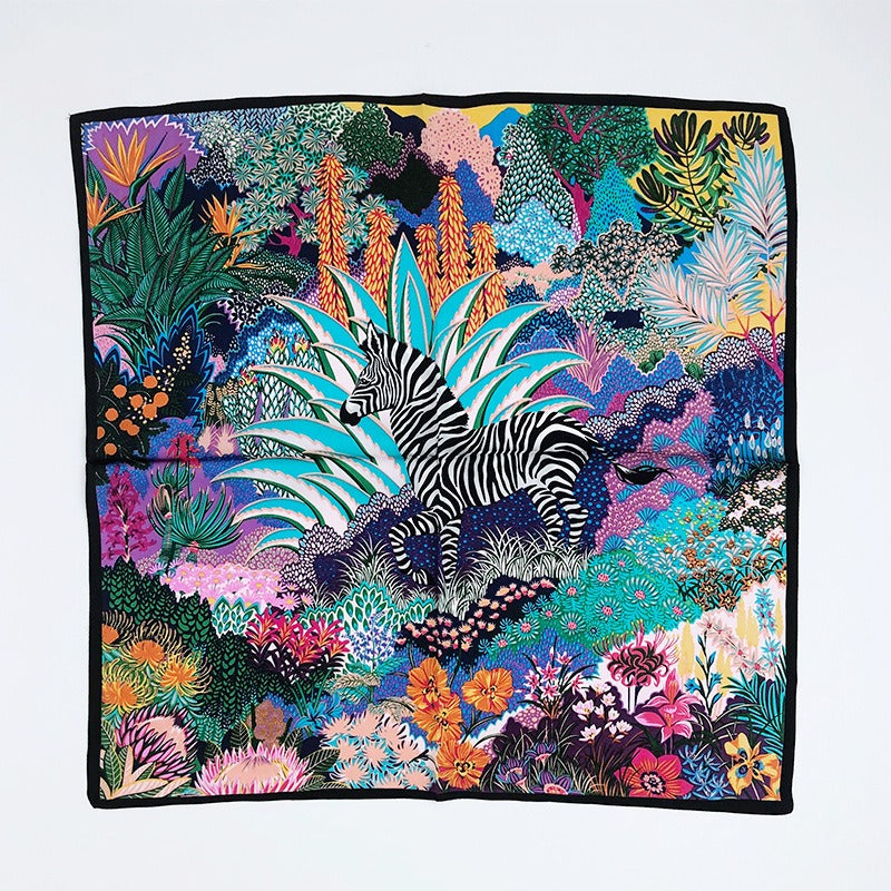 Colorful Floral Striped Zebra Mulberry Silk Scarf