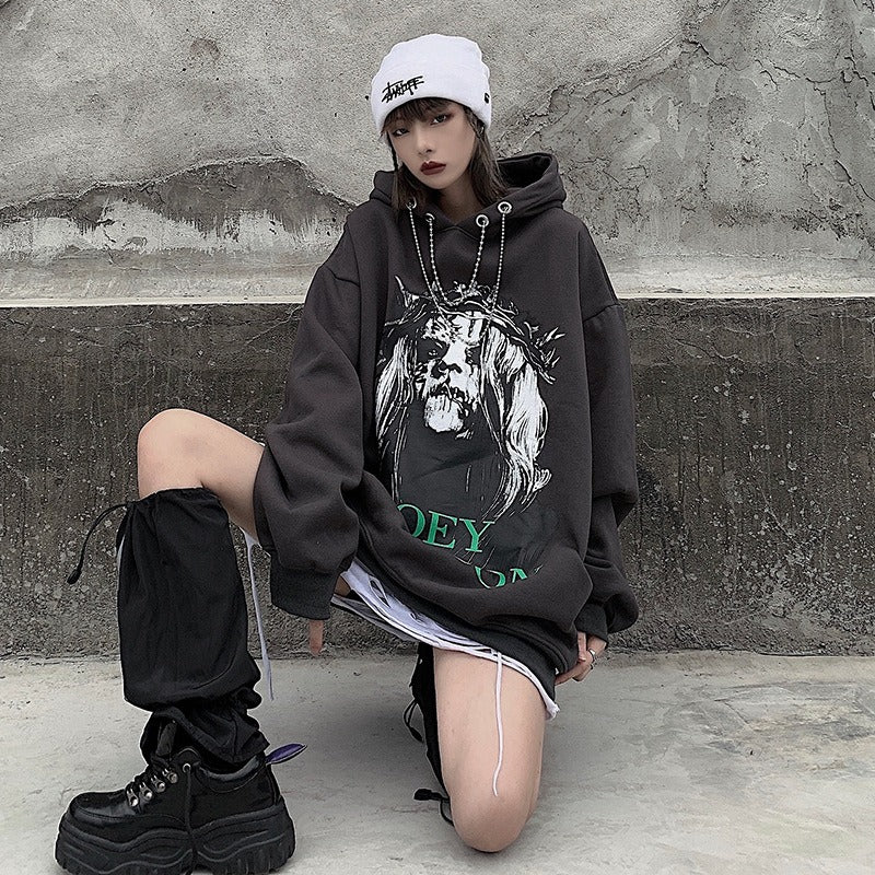 Harajuku Cartoon Print Plush Hooded Sweater