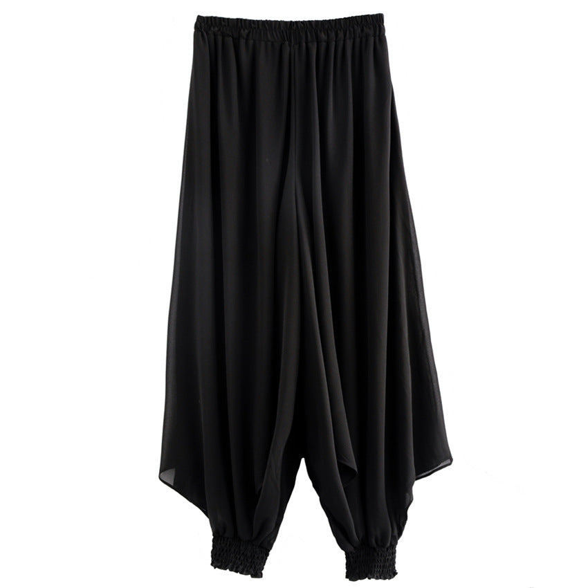 Harajuku Style Women's Black Elastic Waist Chiffon Harem Pants