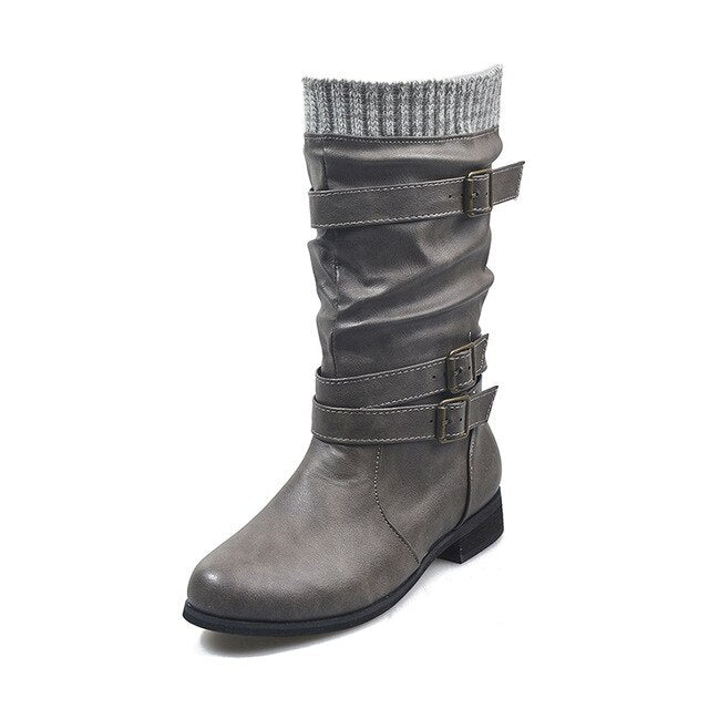 Women’s Retro Chunky Heels Mid Calf Boots