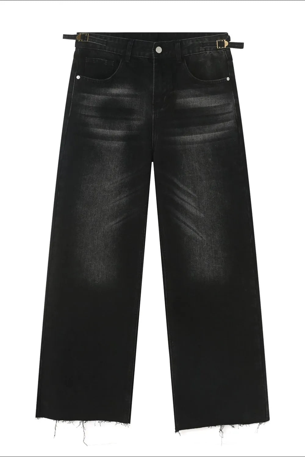 Harajuku-Inspired Raw Hem Straight Leg Jeans