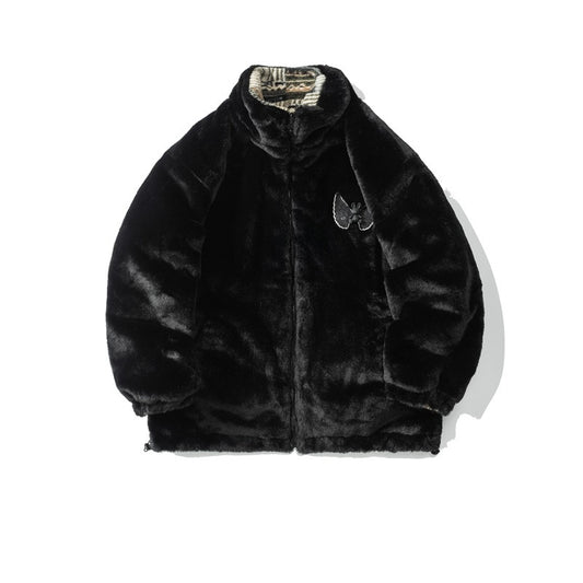 Reversible Imitation Rabbit Plush Coat - Harajuku Style