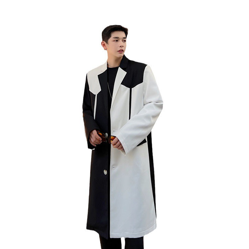 Casual Black and White Contrast Trench Coat for Women