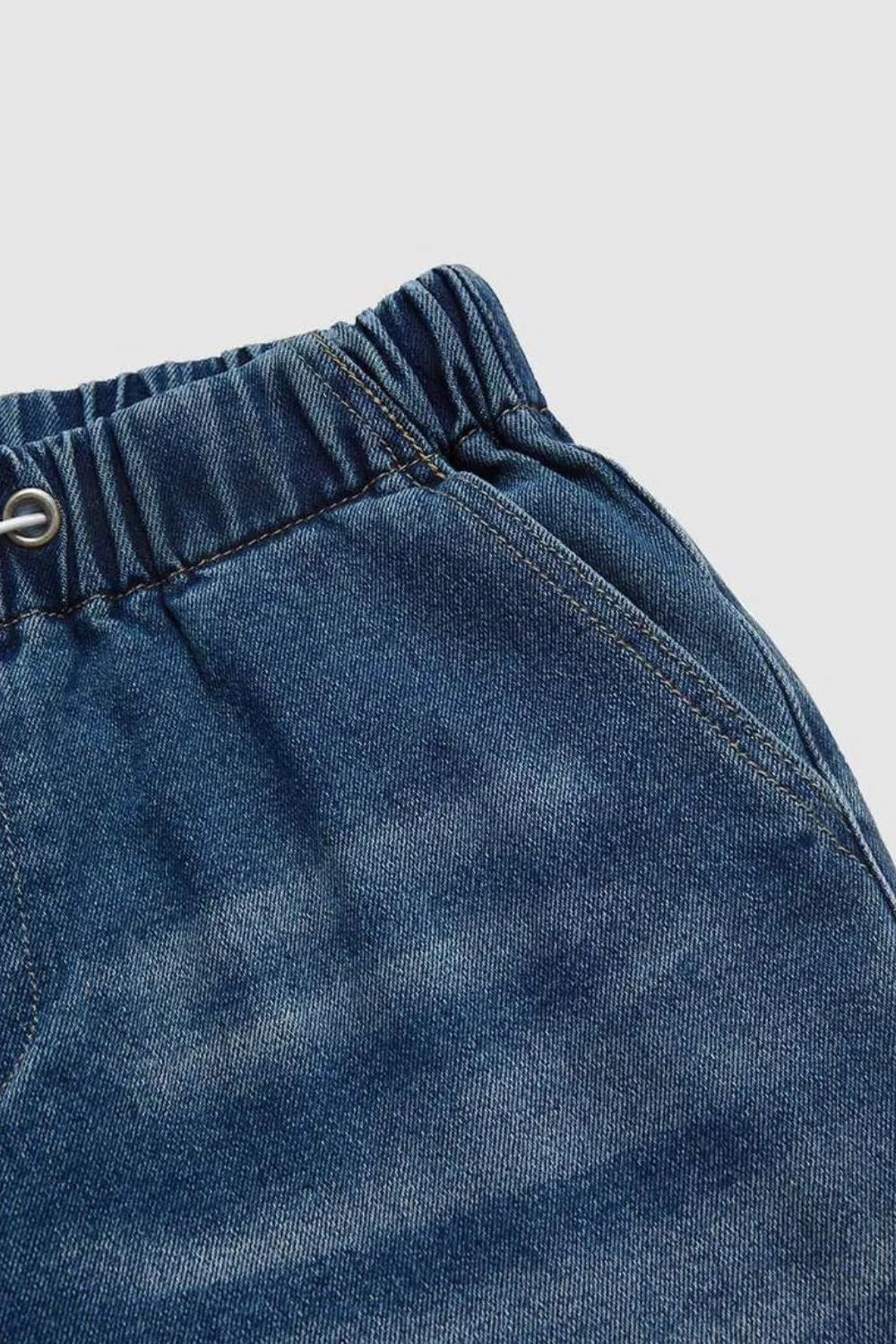Playful Drawstring Waist Wide Leg Shirred Jeans