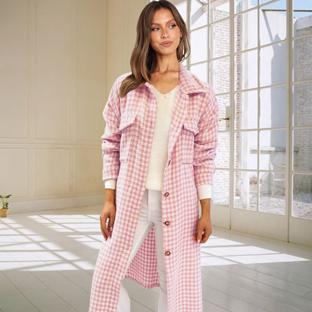 Harajuku Plaid Long Coat - Casual Women's Suit Jacket