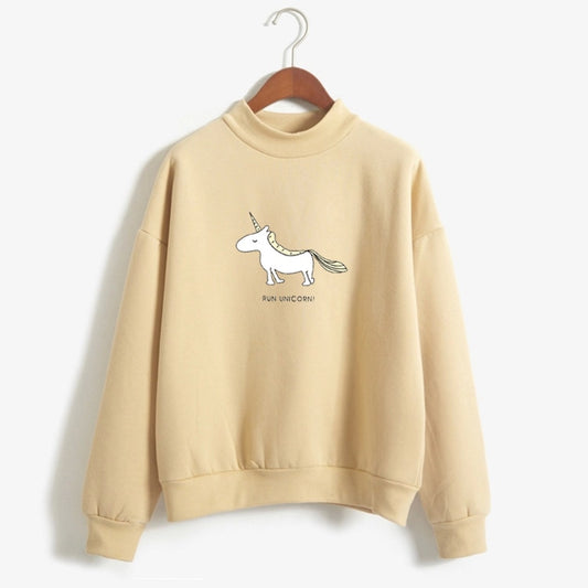 Kawaii Unicorn Print Fleece Turtleneck Hoodie