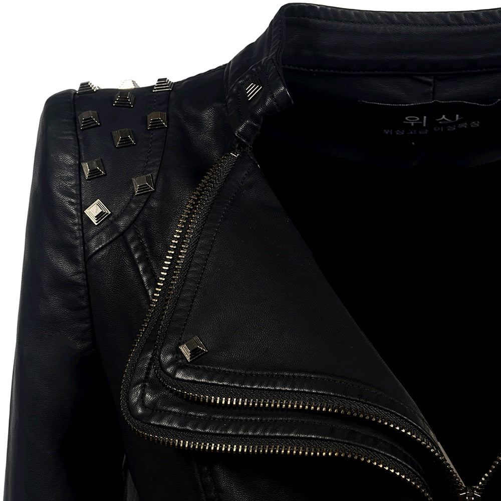Harajuku Style Black Faux Leather Motorcycle Jacket