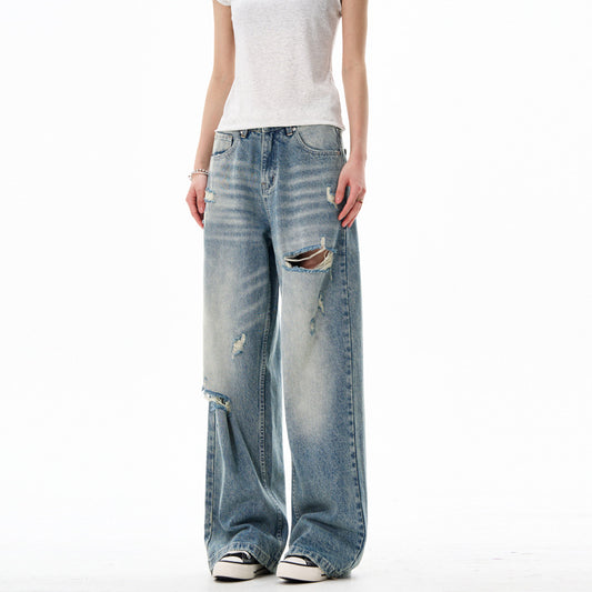 Loose Casual Ripped Wide Leg Pants
