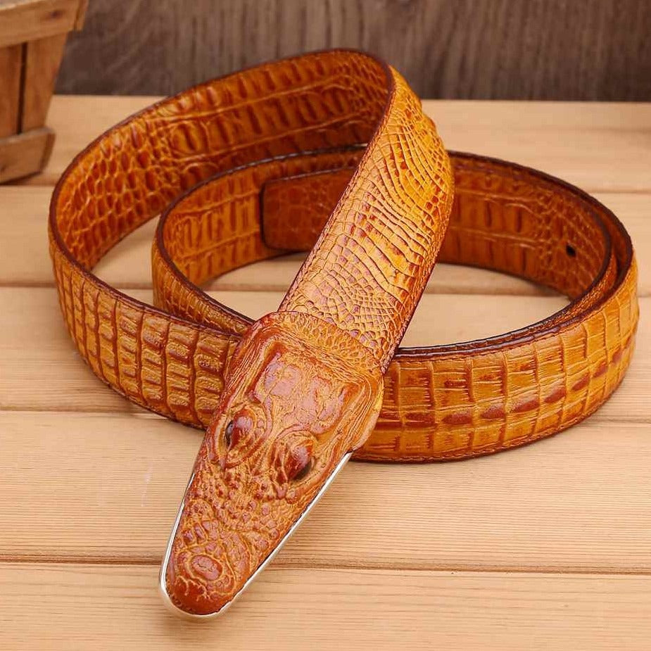 Luxury Alligator Design Cowhide Leather Crocodile Belt for Men