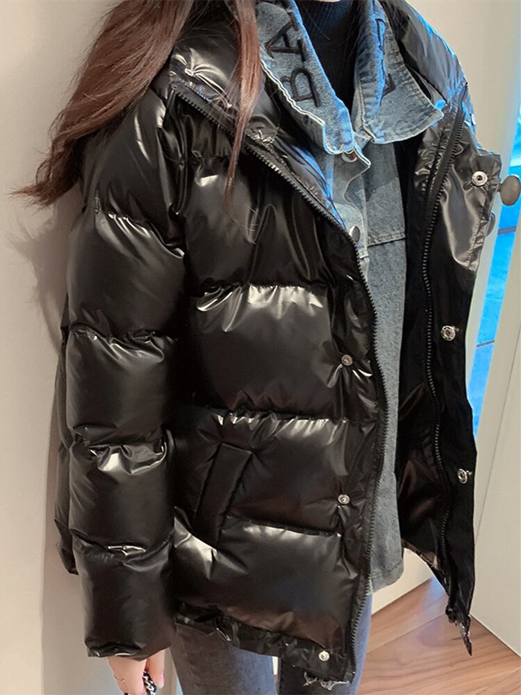 Loose Fit Denim Stitching Down Jacket for Women