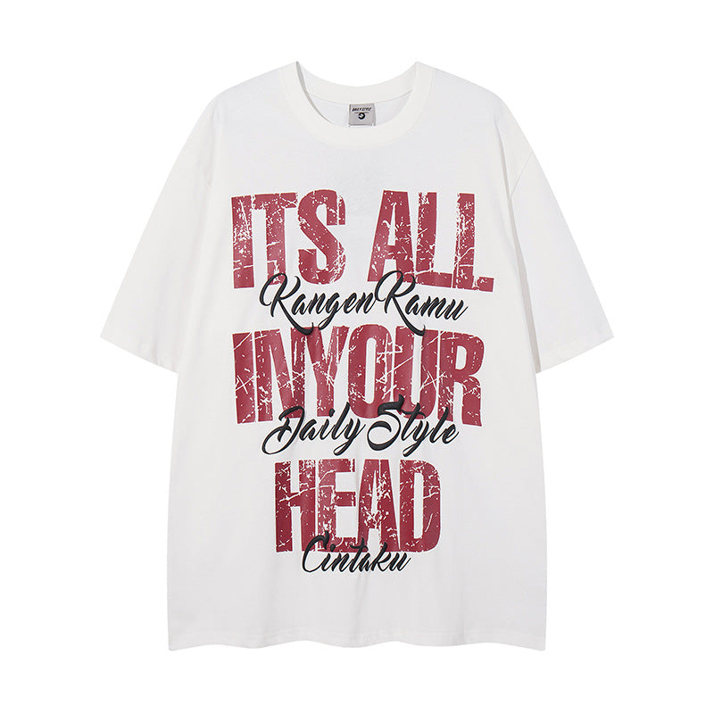 Retro Distressed Letter Print Oversized T-Shirt