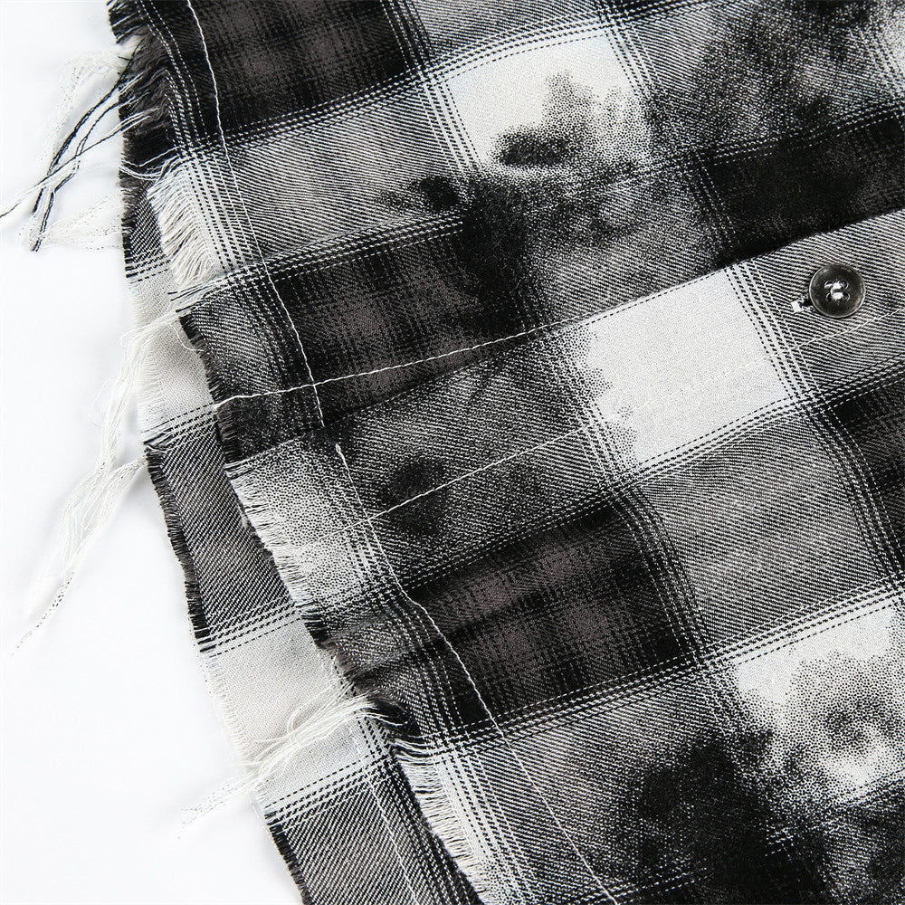 Post-Apocalyptic Tie-Dye Plaid Long Sleeve Shirt