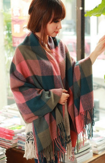 Harajuku Style Color Grid Imitation Cashmere Scarf