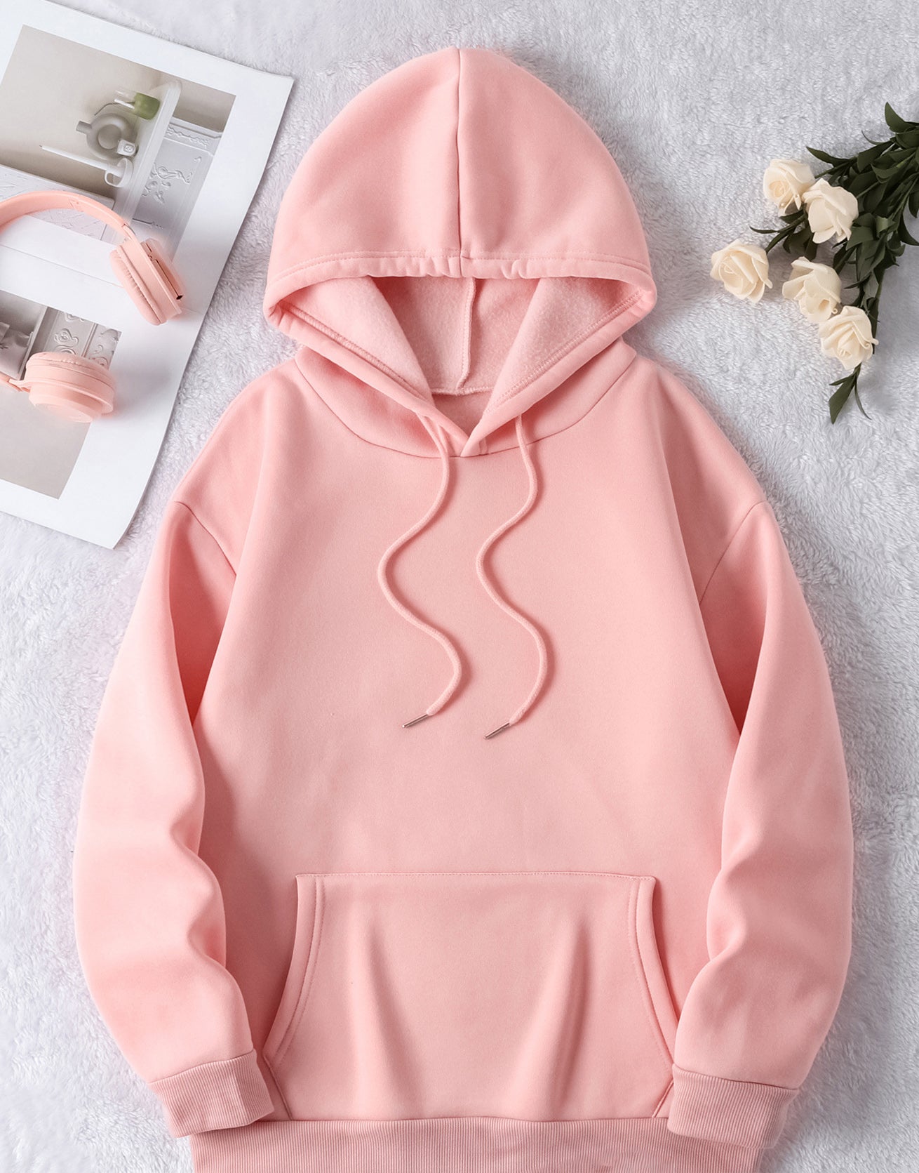Playful Harajuku Letter Print Hoodie with Kangaroo Pocket