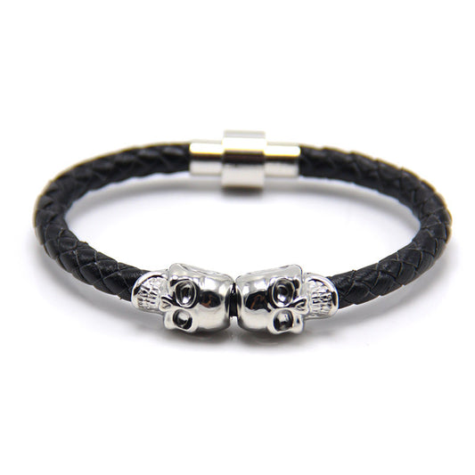 Men's Leather Ghost Head Skull Bracelet - Punk Style