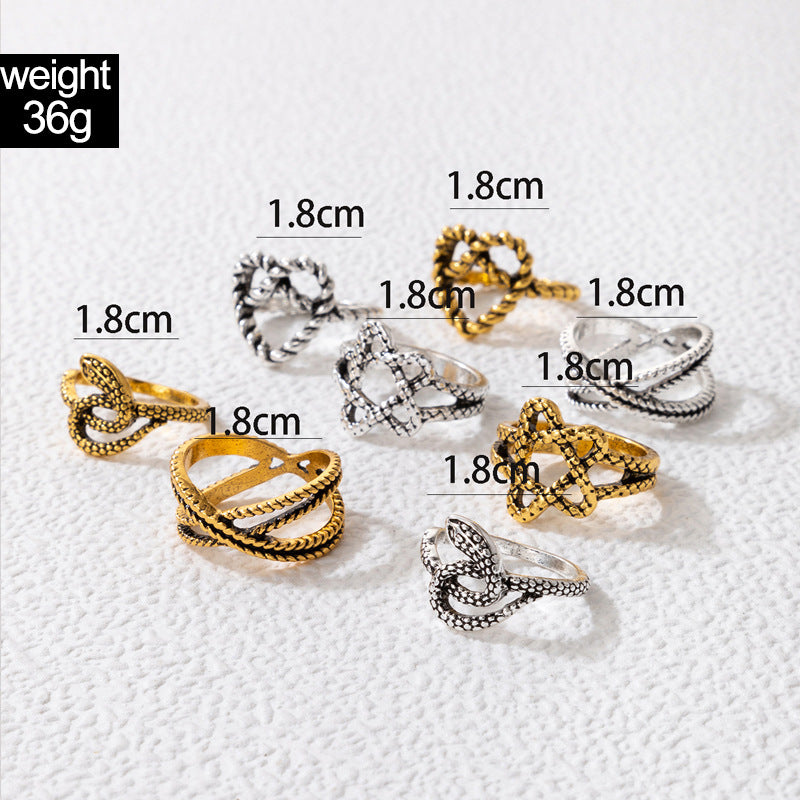 Retro Love Multicolor Snake Ring Set