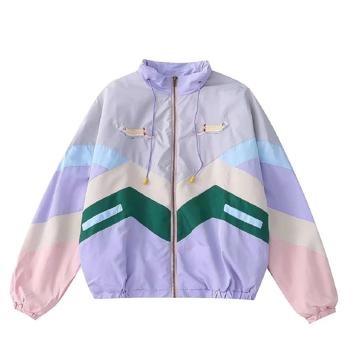 Playful Color Block Cartoon Embroidery Jacket