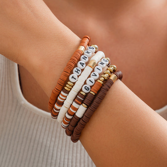 Playful Thanksgiving Letter Bracelet Set