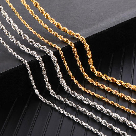 3mm Rope Chain Necklace - Gold & Silver Stainless Steel