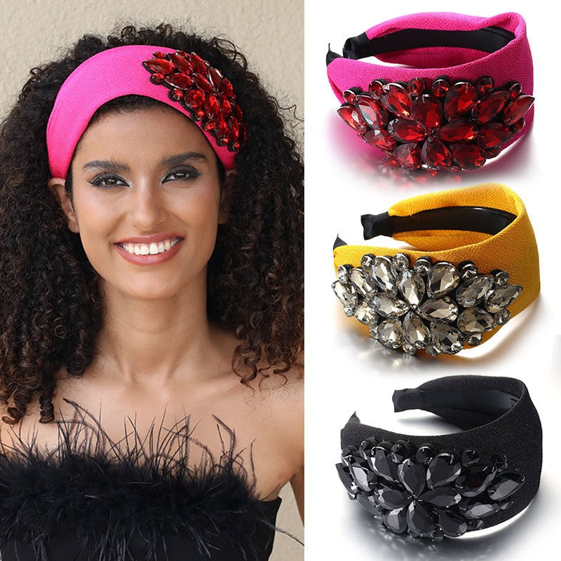 Solid Color Diamond Inlaid Wide Edge Anti-Slip Face Wash Headband